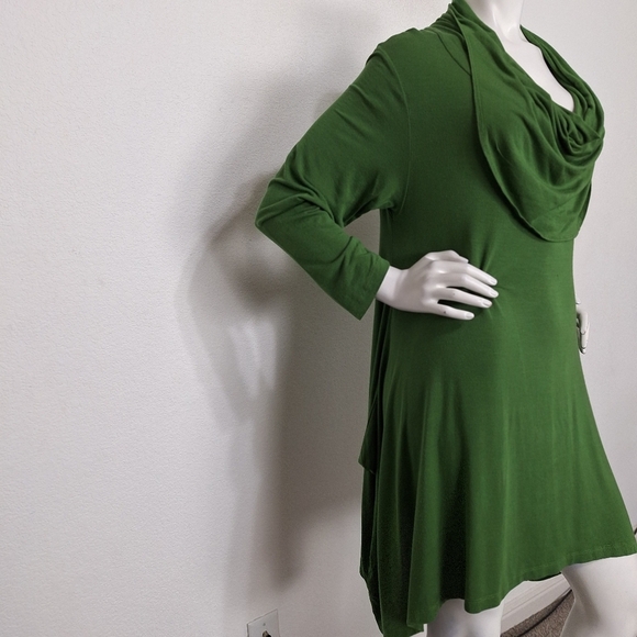 Bryn Walker Green Bohemian Retro Micro Modal Blend Cowl Neck Mini Dress Size M - Picture 5 of 13
